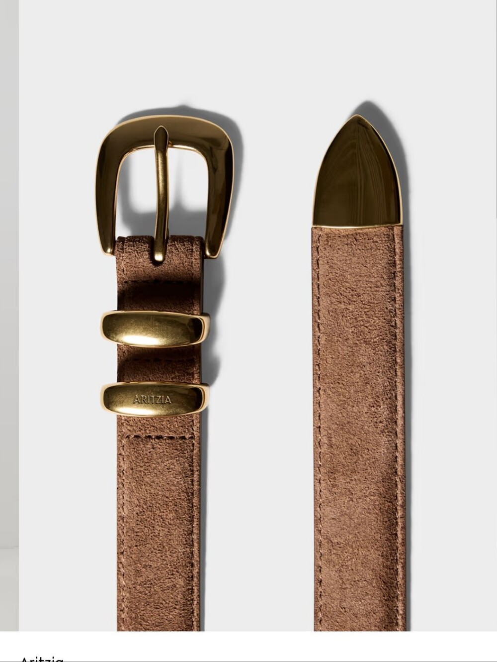 Aritzia Solid Brass Buckle Suede Belt - Tan